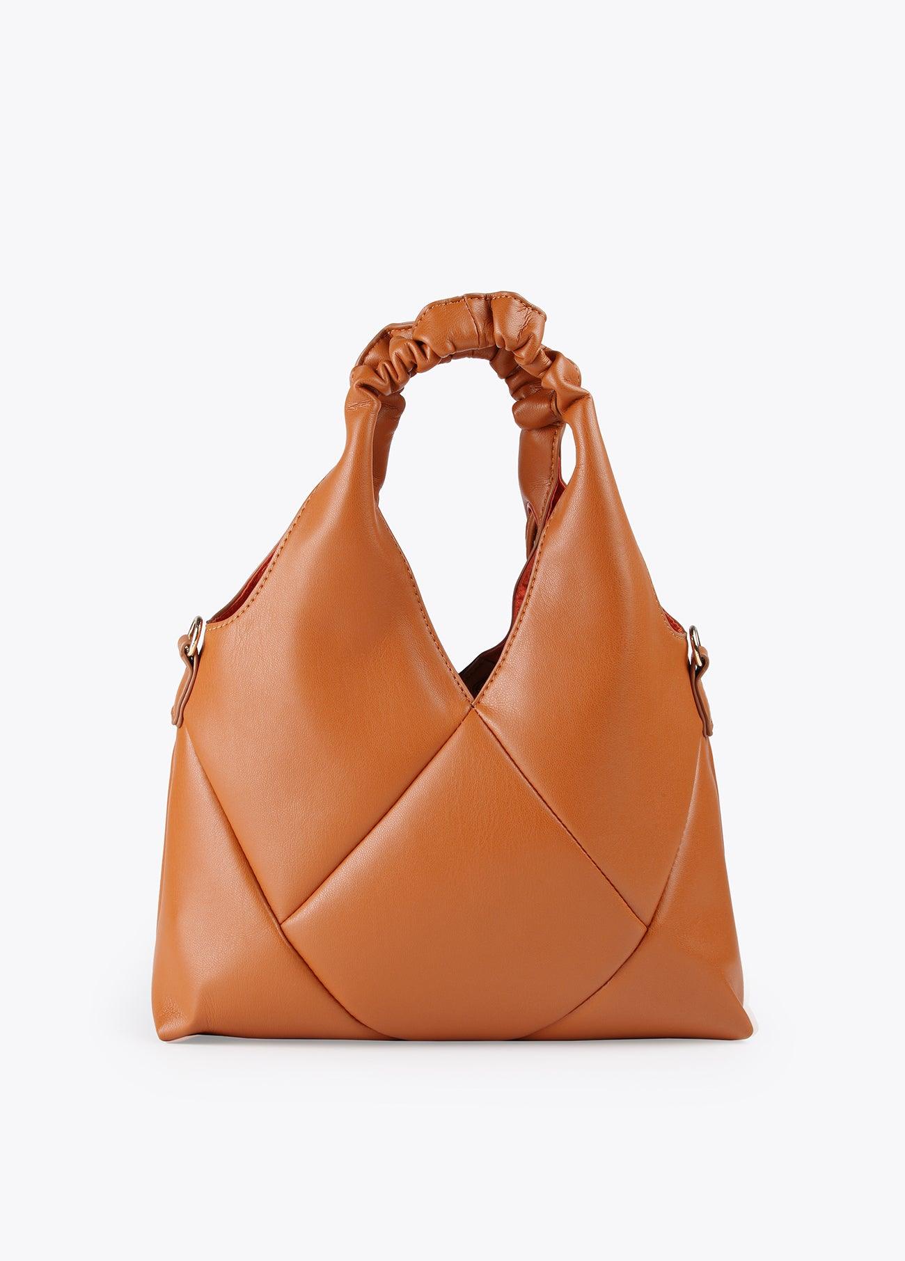 12428011-Mini tote bag with crinkle-effect handle-Camel