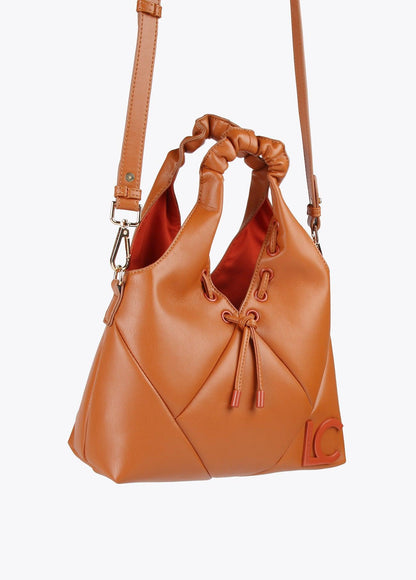 12428011-Mini tote bag with crinkle-effect handle-Camel