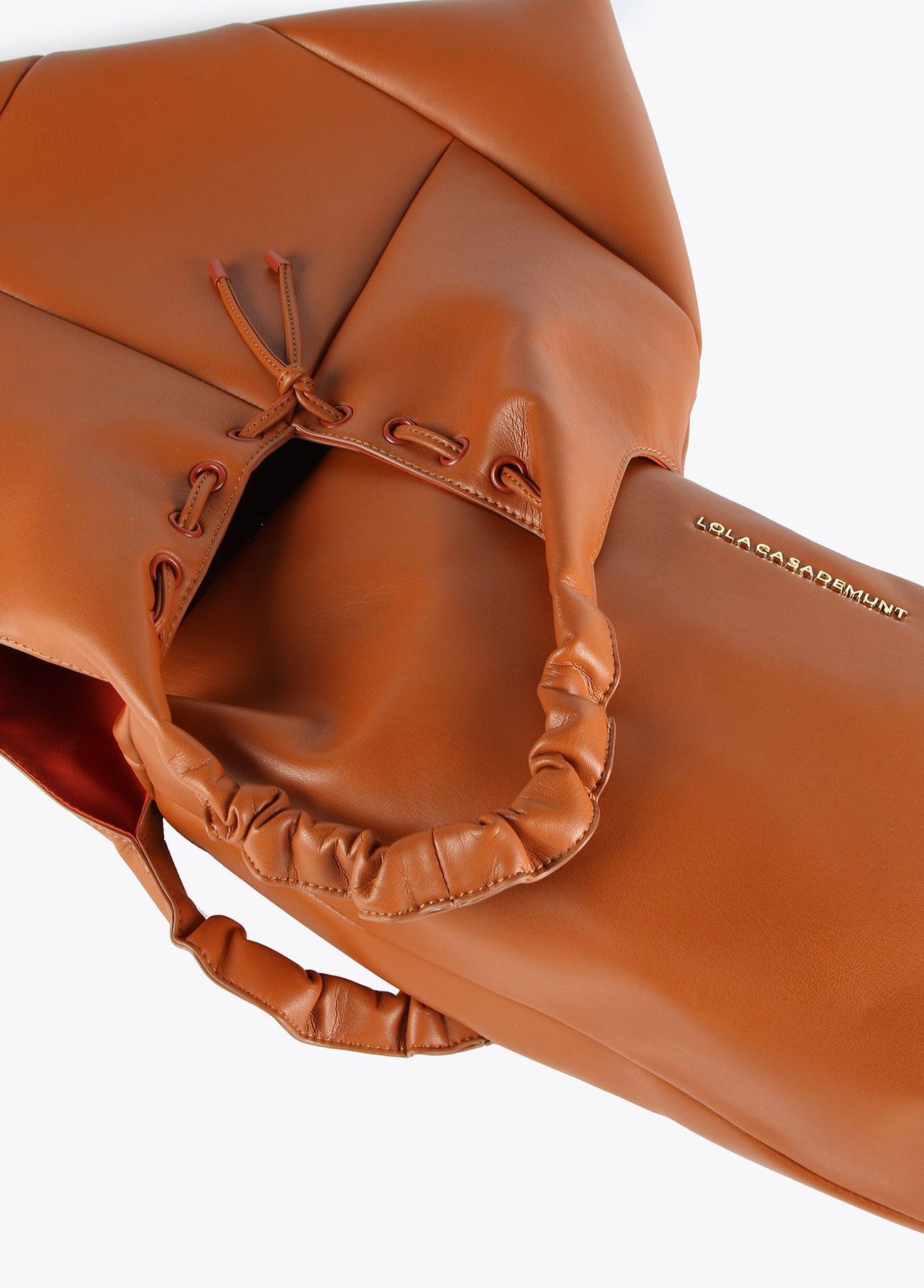 12428012-Tote bag with crinkle-effect handle-Camel