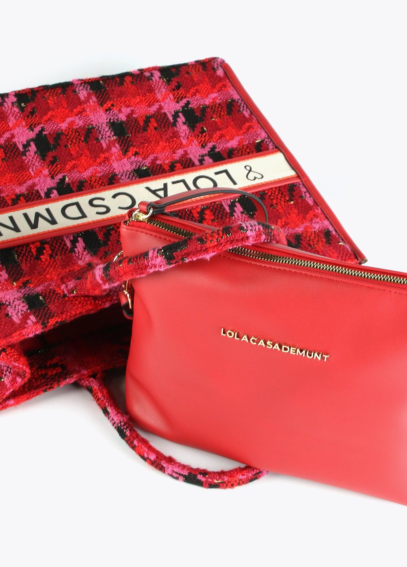 12428019-Houndstooth tote bag-Red