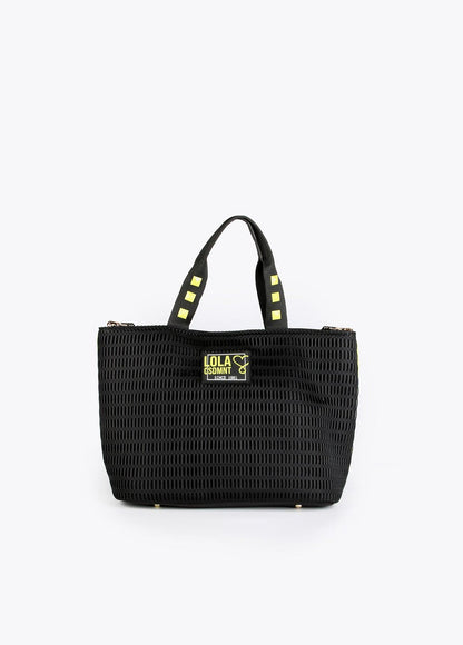 12428025-Neon logo mesh tote bag-Black