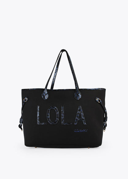 12428026-Metallic animal print tote bag-Blue