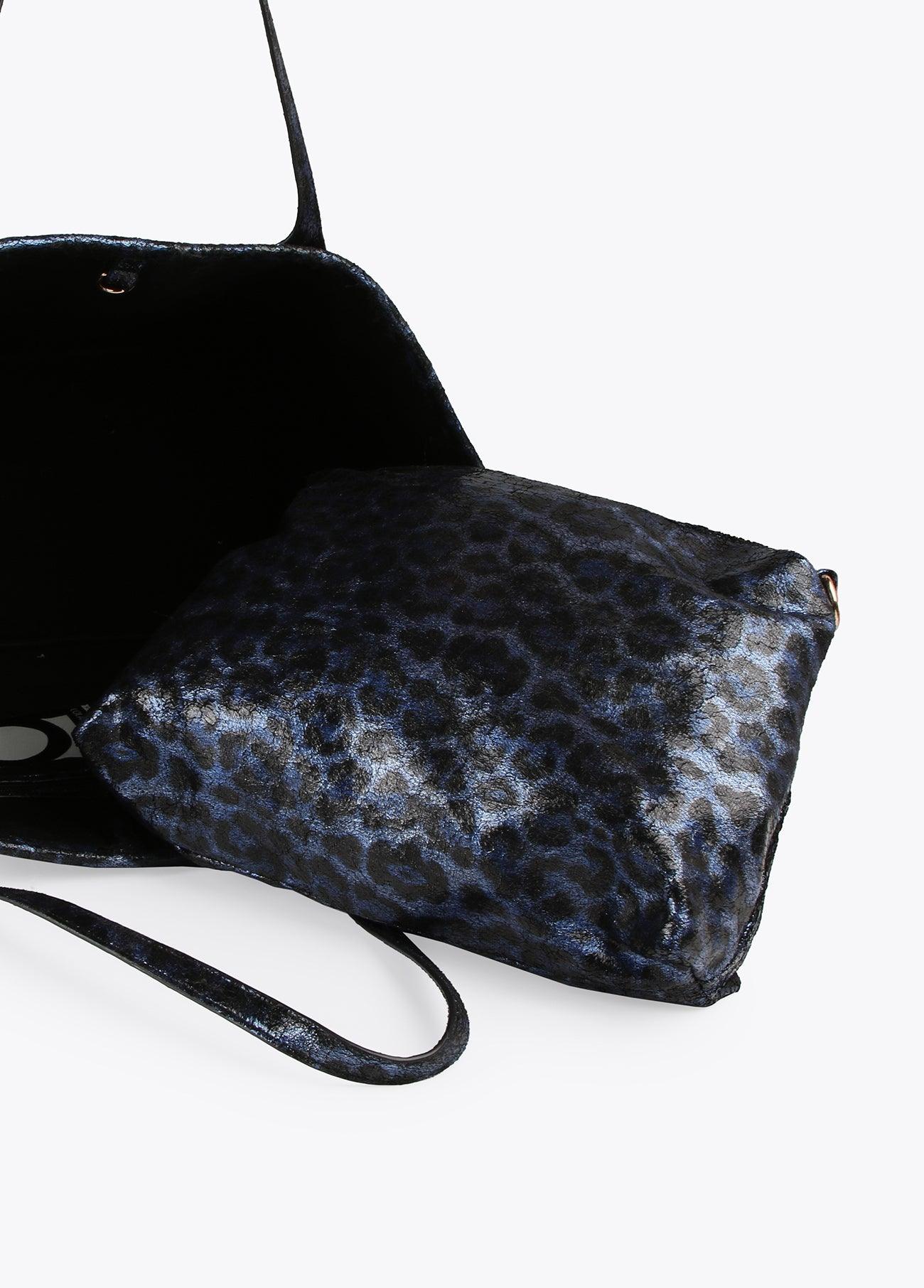12428026-Metallic animal print tote bag-Blue