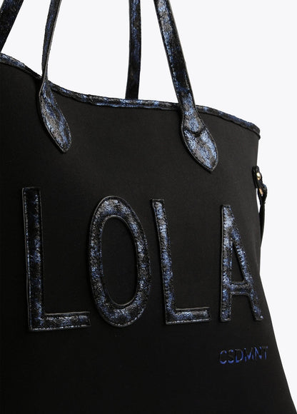 12428026-Metallic animal print tote bag-Blue
