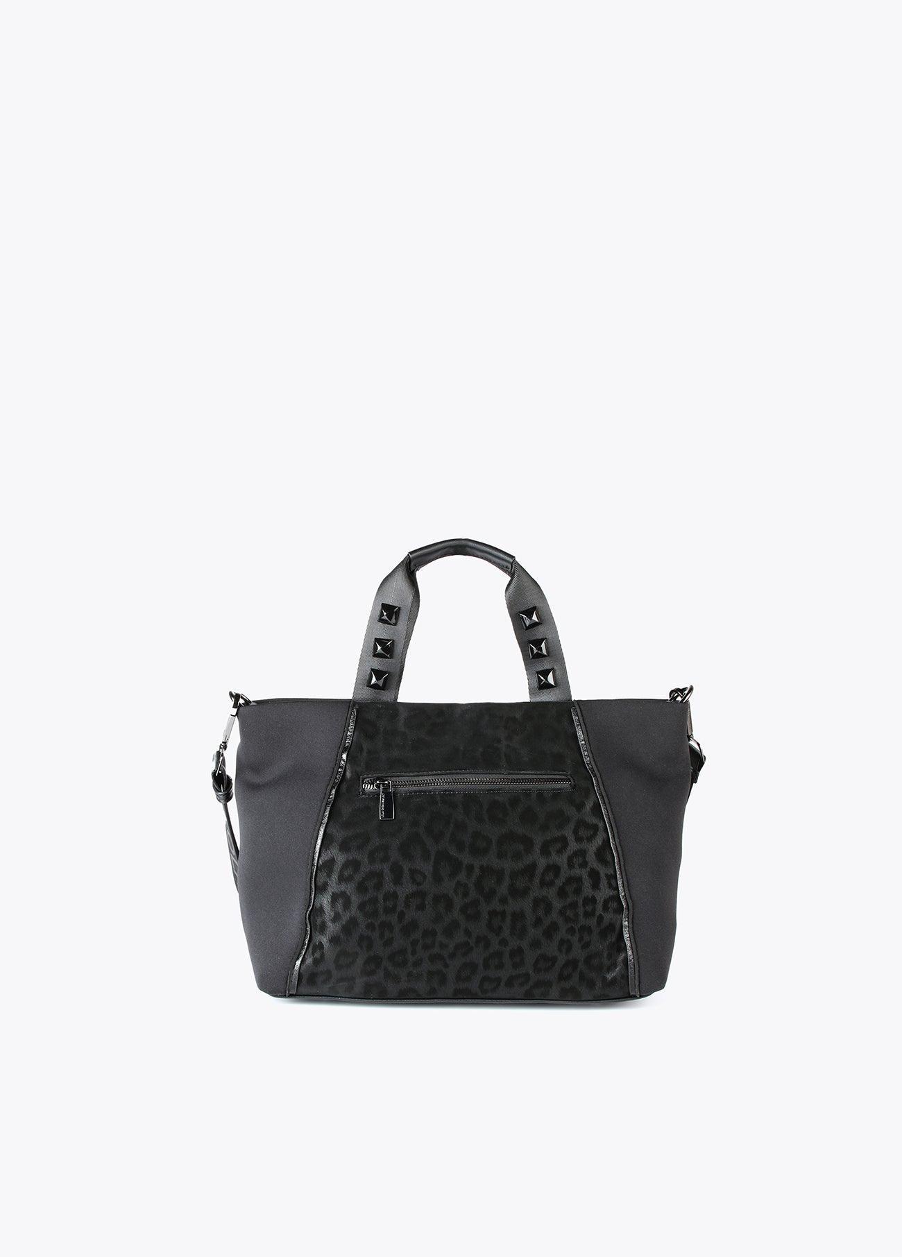 12428035-Neoprene and animal print tote bag-Black