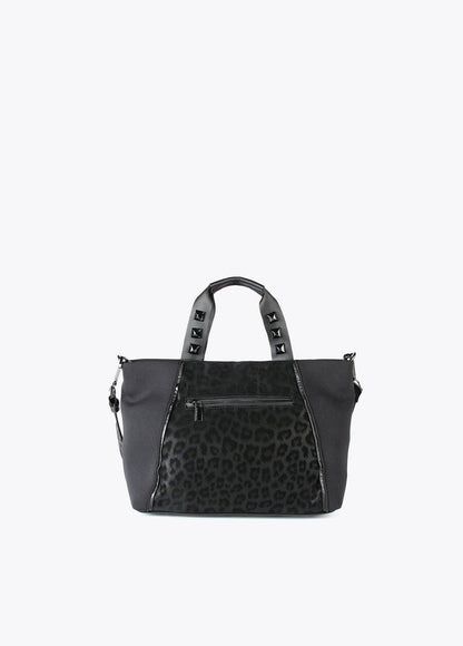 12428035-Neoprene and animal print tote bag-Black