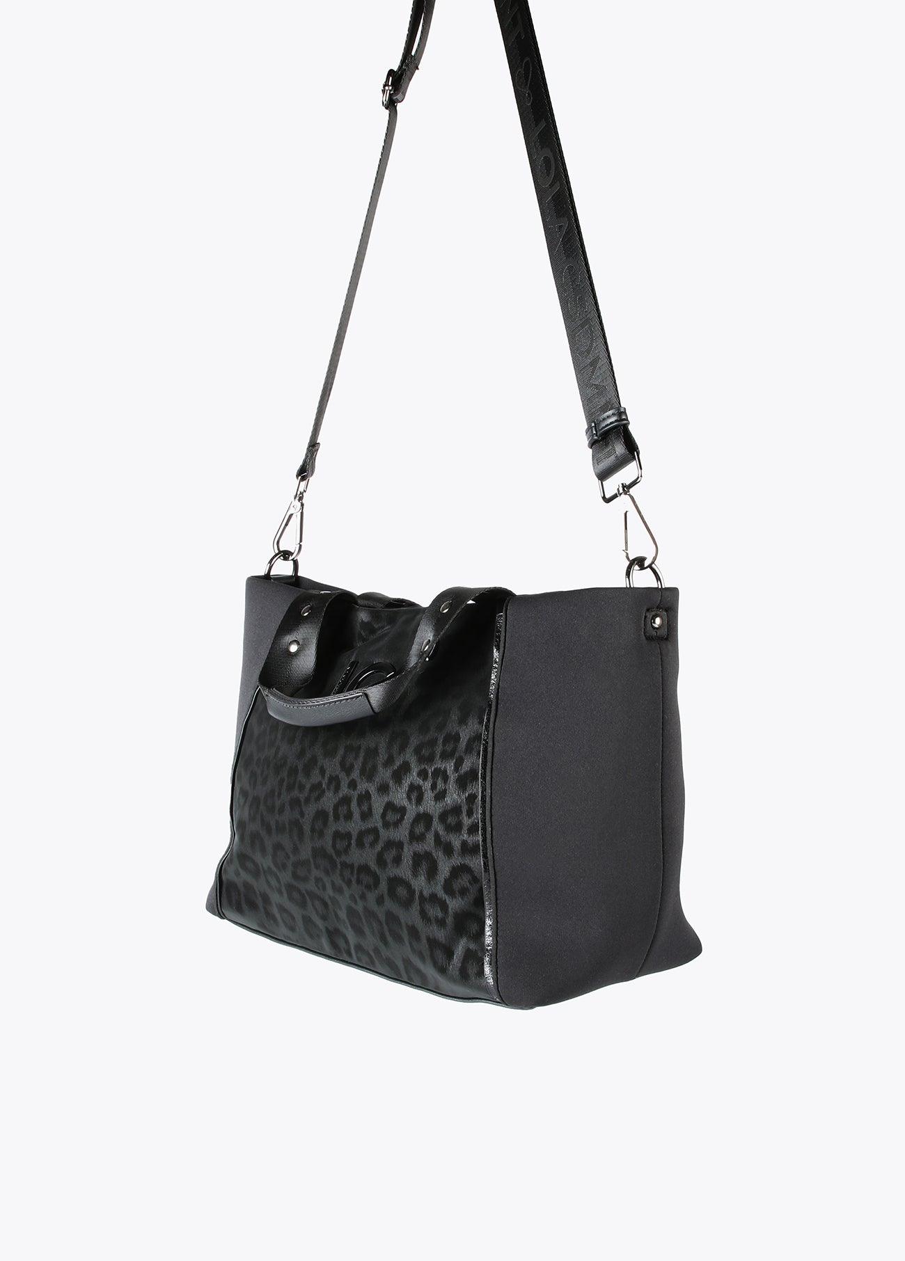 12428035-Neoprene and animal print tote bag-Black