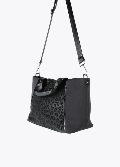 12428035-Neoprene and animal print tote bag-Black