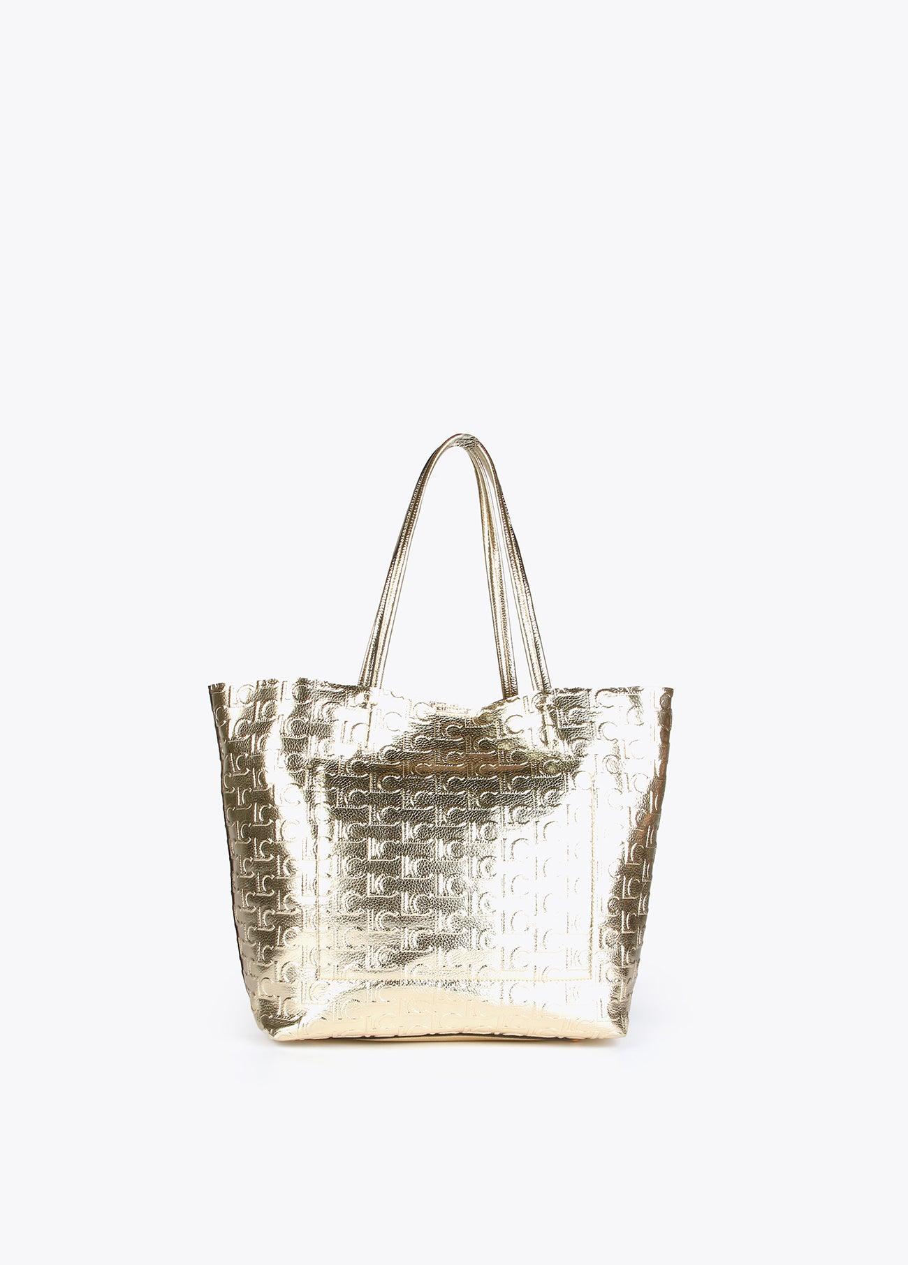 12428042-Metallic monogrammed tote bag-Golden
