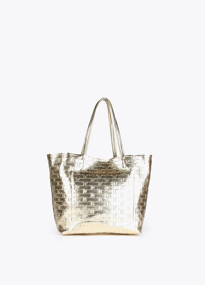 12428042-Metallic monogrammed tote bag-Golden