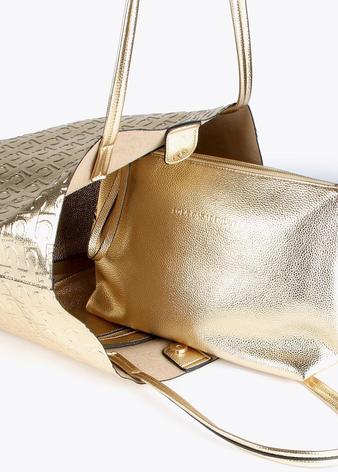 12428042-Metallic monogrammed tote bag-Golden