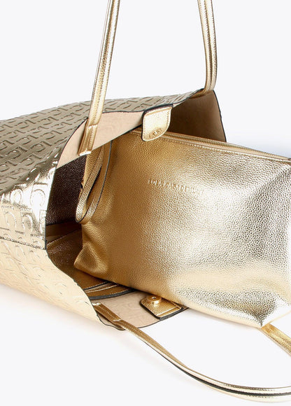 12428042-Metallic monogrammed tote bag-Golden