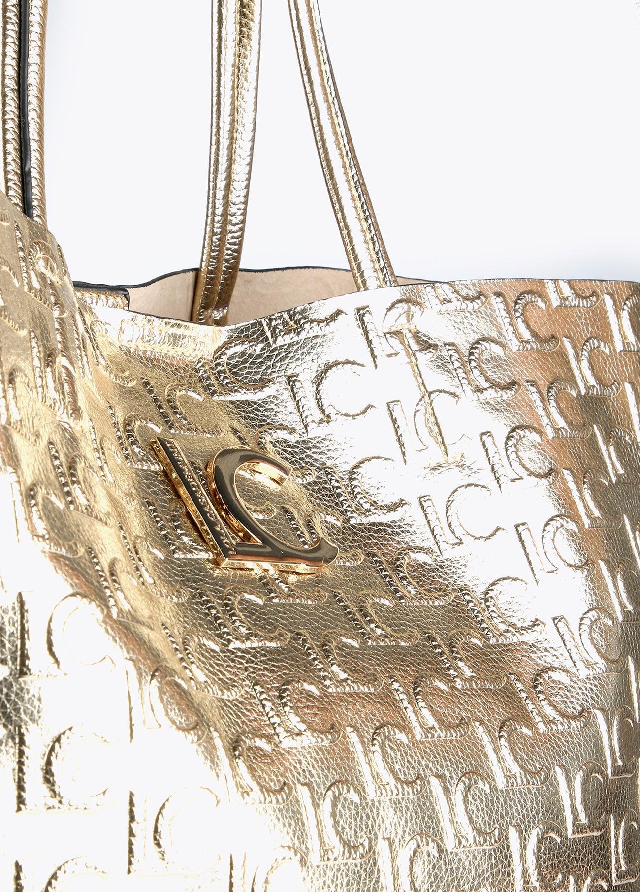 12428042-Metallic monogrammed tote bag-Golden