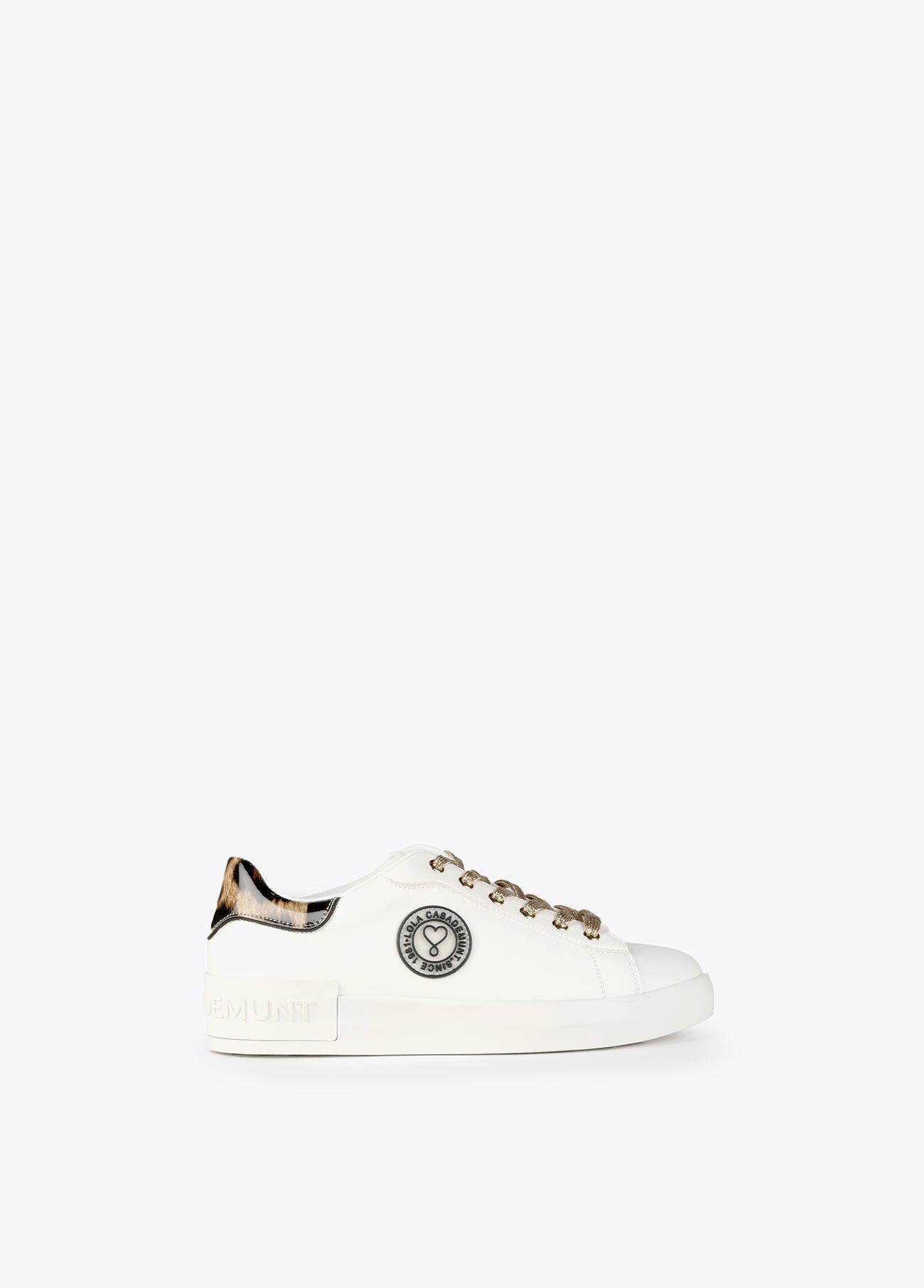 12430002-Patent leather animal print sneakers-White