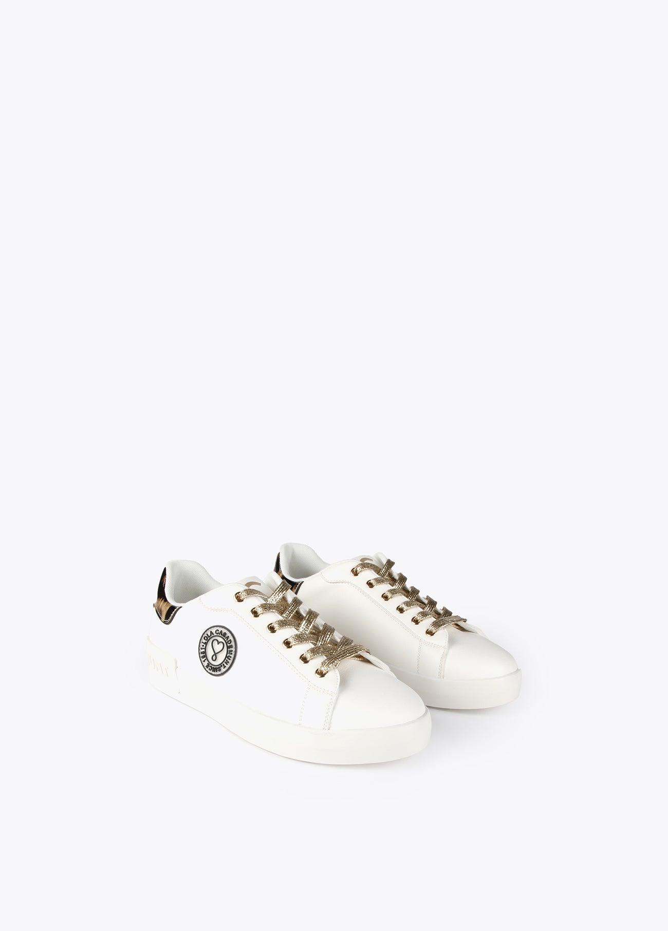 12430002-Patent leather animal print sneakers-White