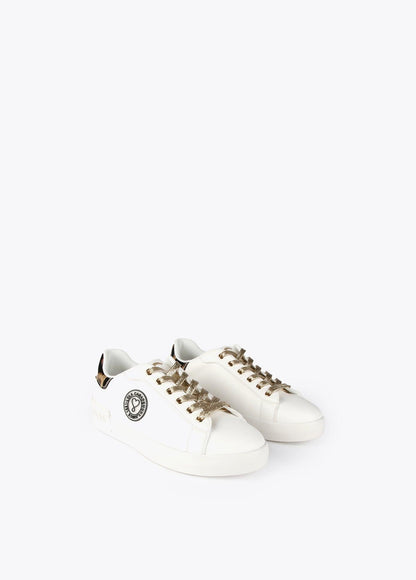 12430002-Patent leather animal print sneakers-White