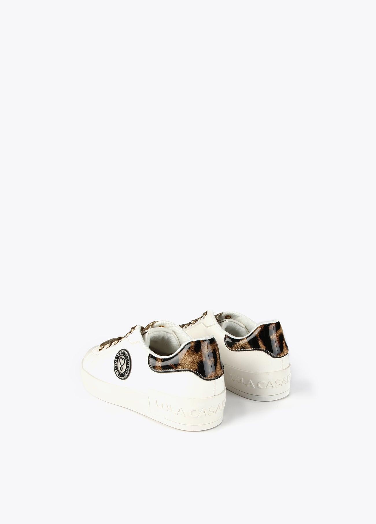 12430002-Patent leather animal print sneakers-White