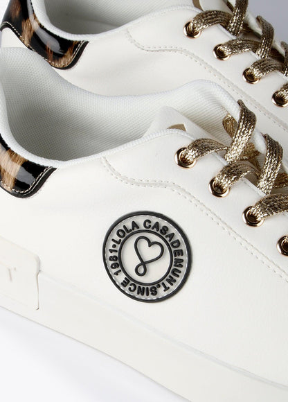 12430002-Patent leather animal print sneakers-White
