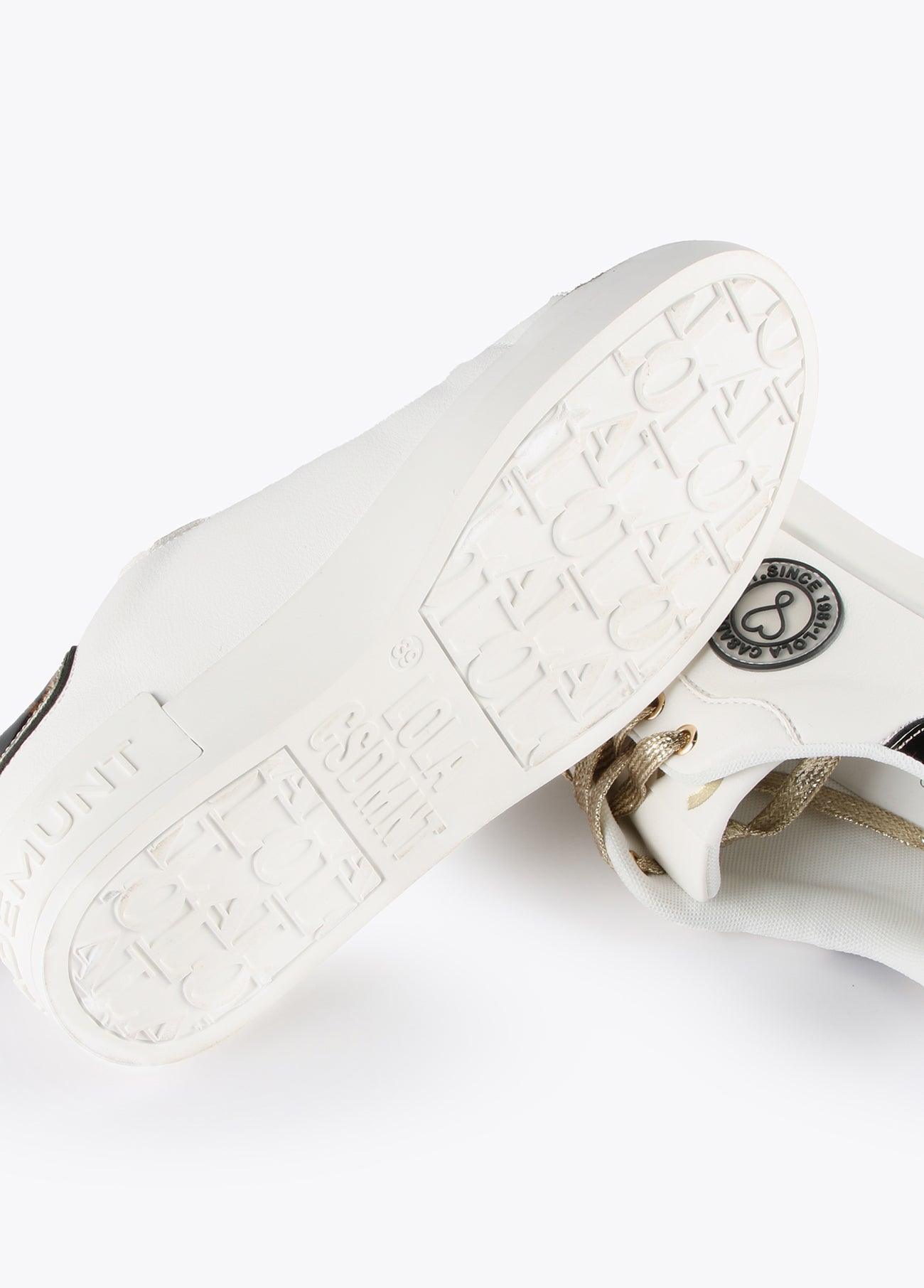 12430002-Patent leather animal print sneakers-White