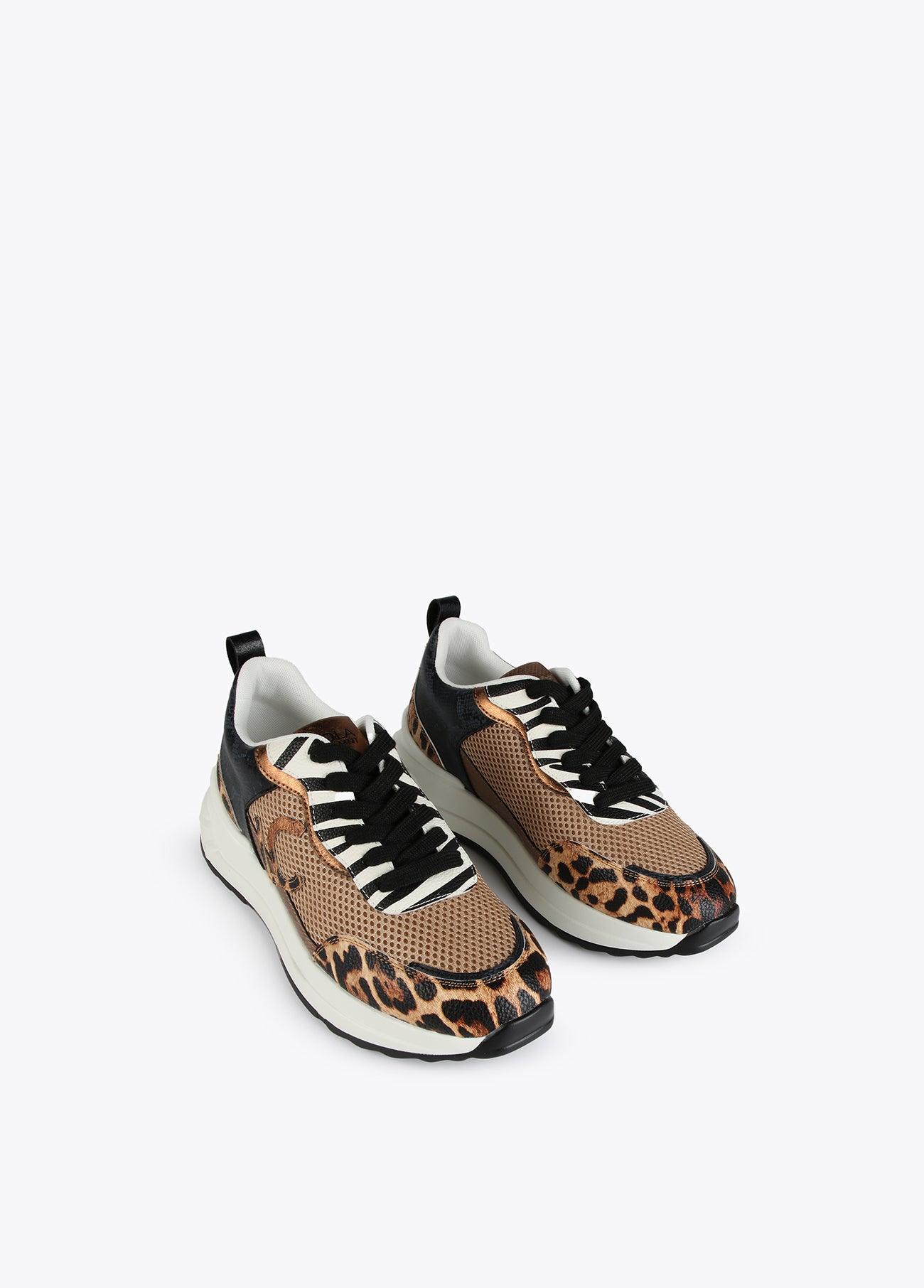 12430003-Animal print mesh sneakers-Brown