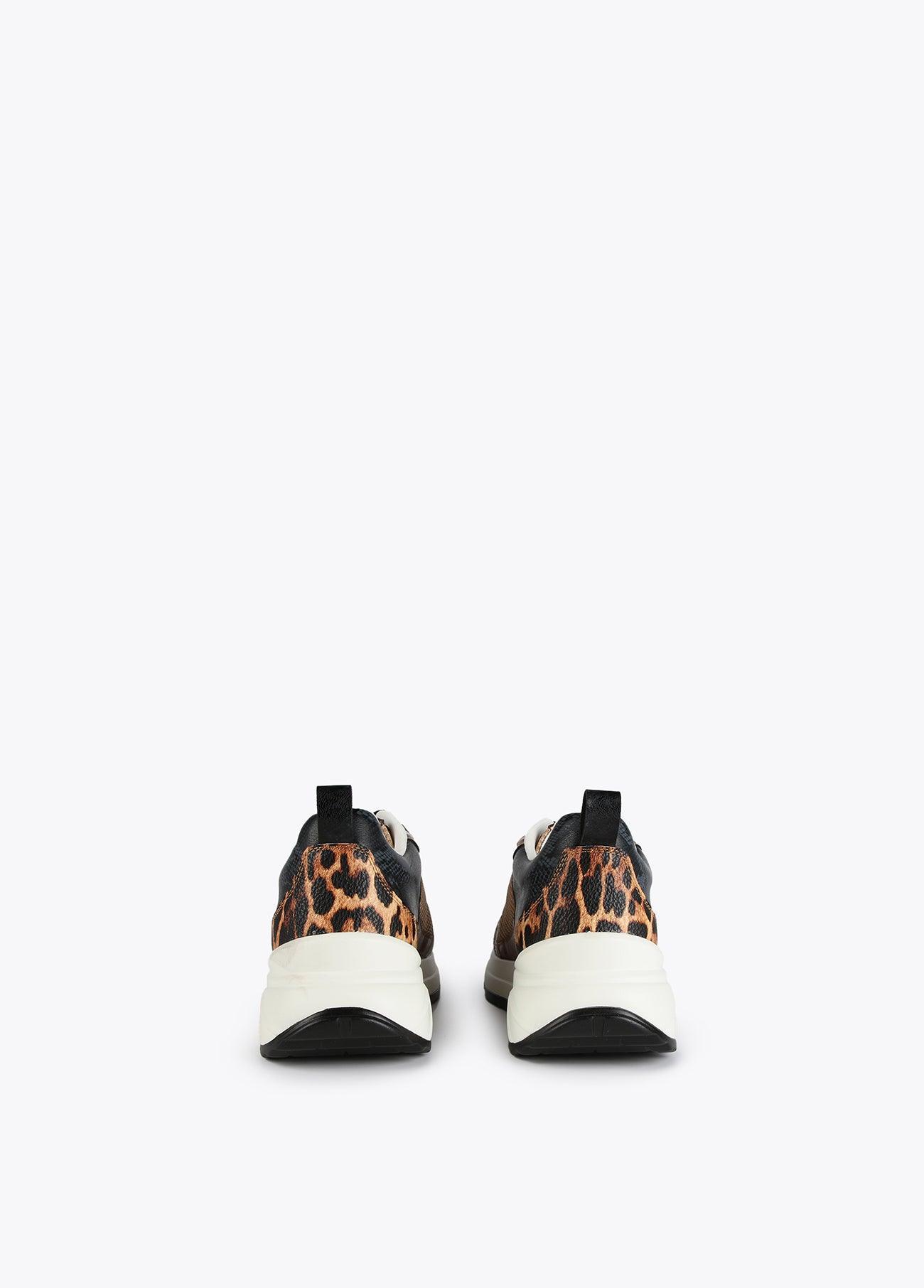 12430003-Animal print mesh sneakers-Brown
