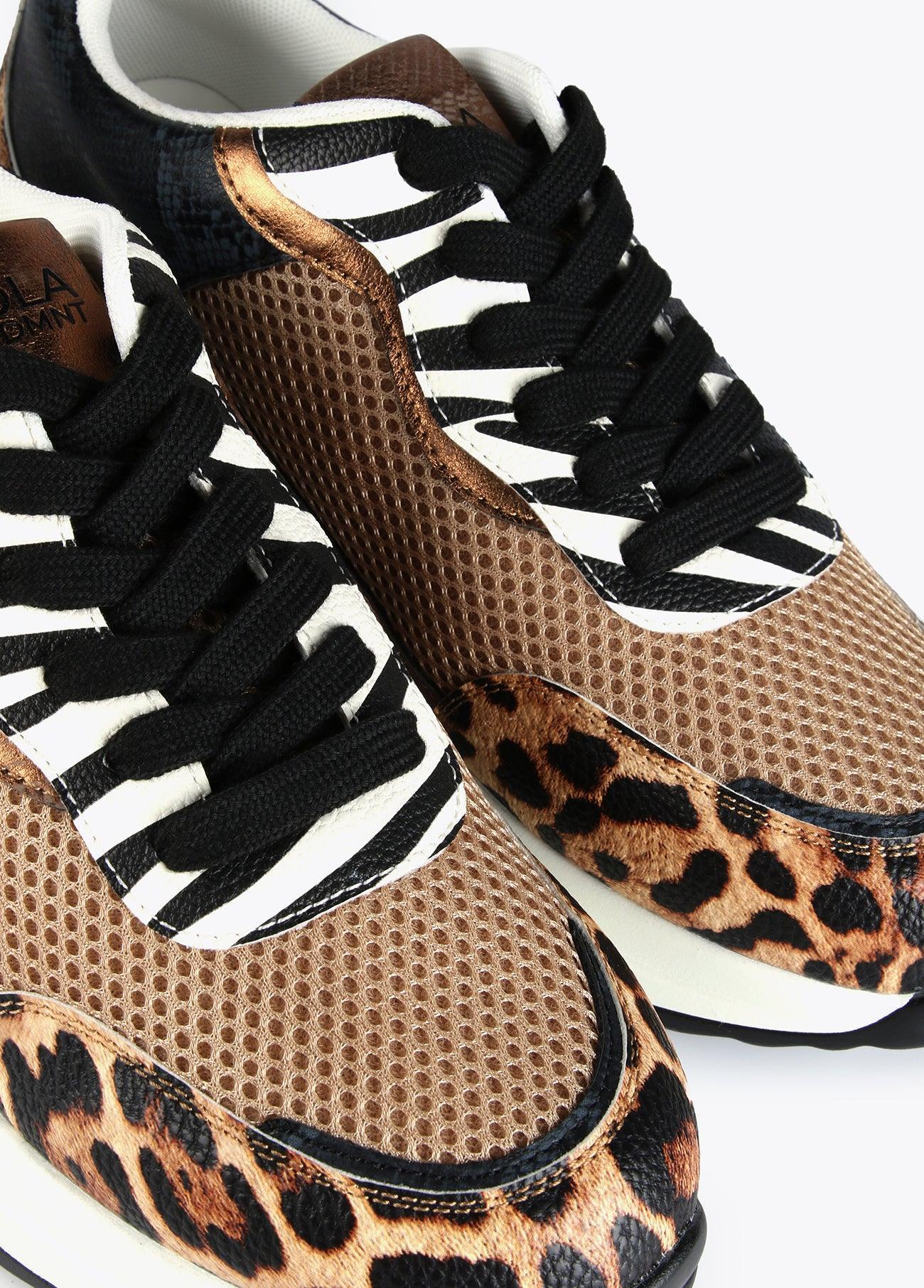 12430003-Animal print mesh sneakers-Brown