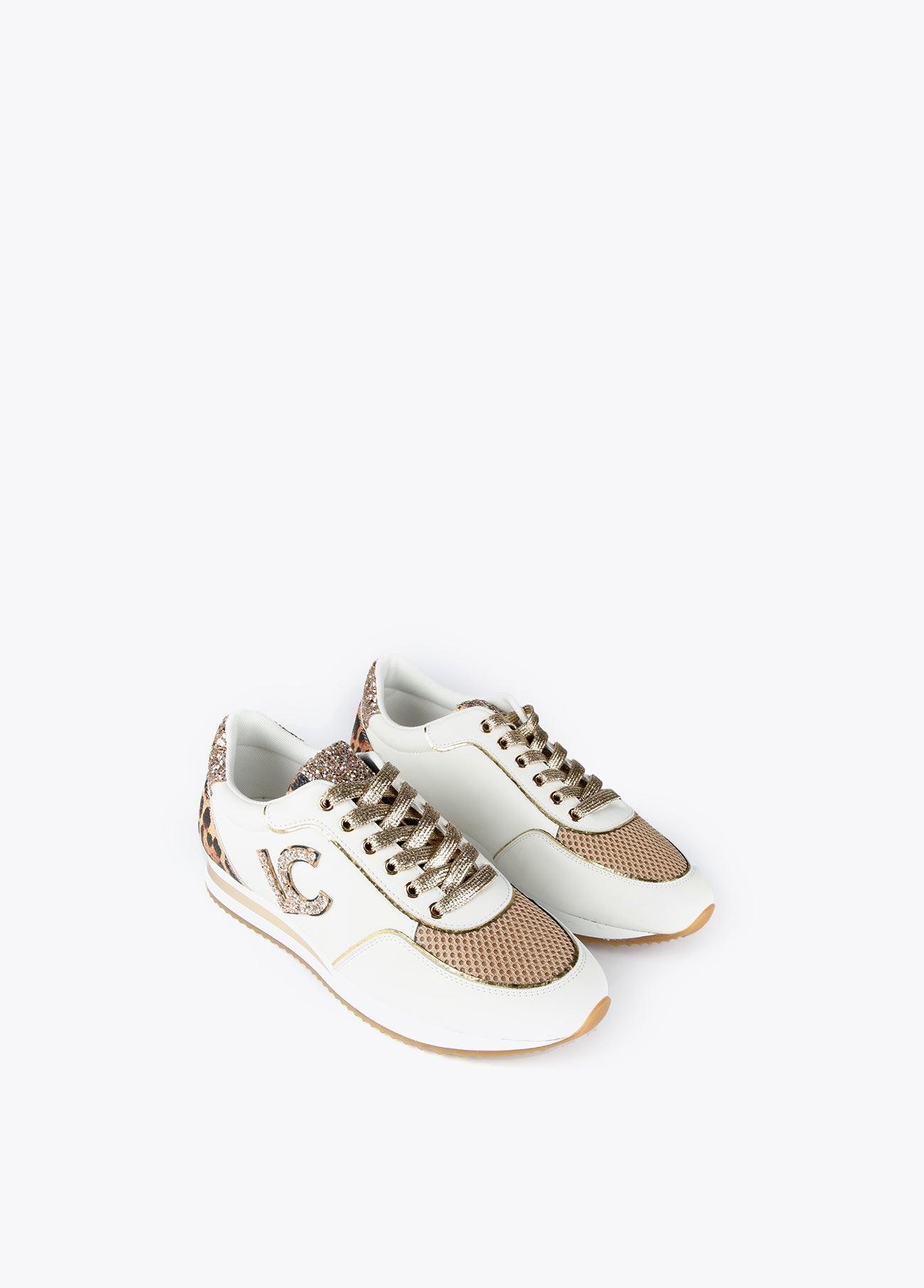 12430005-Leopard and rhinestone sneakers-White