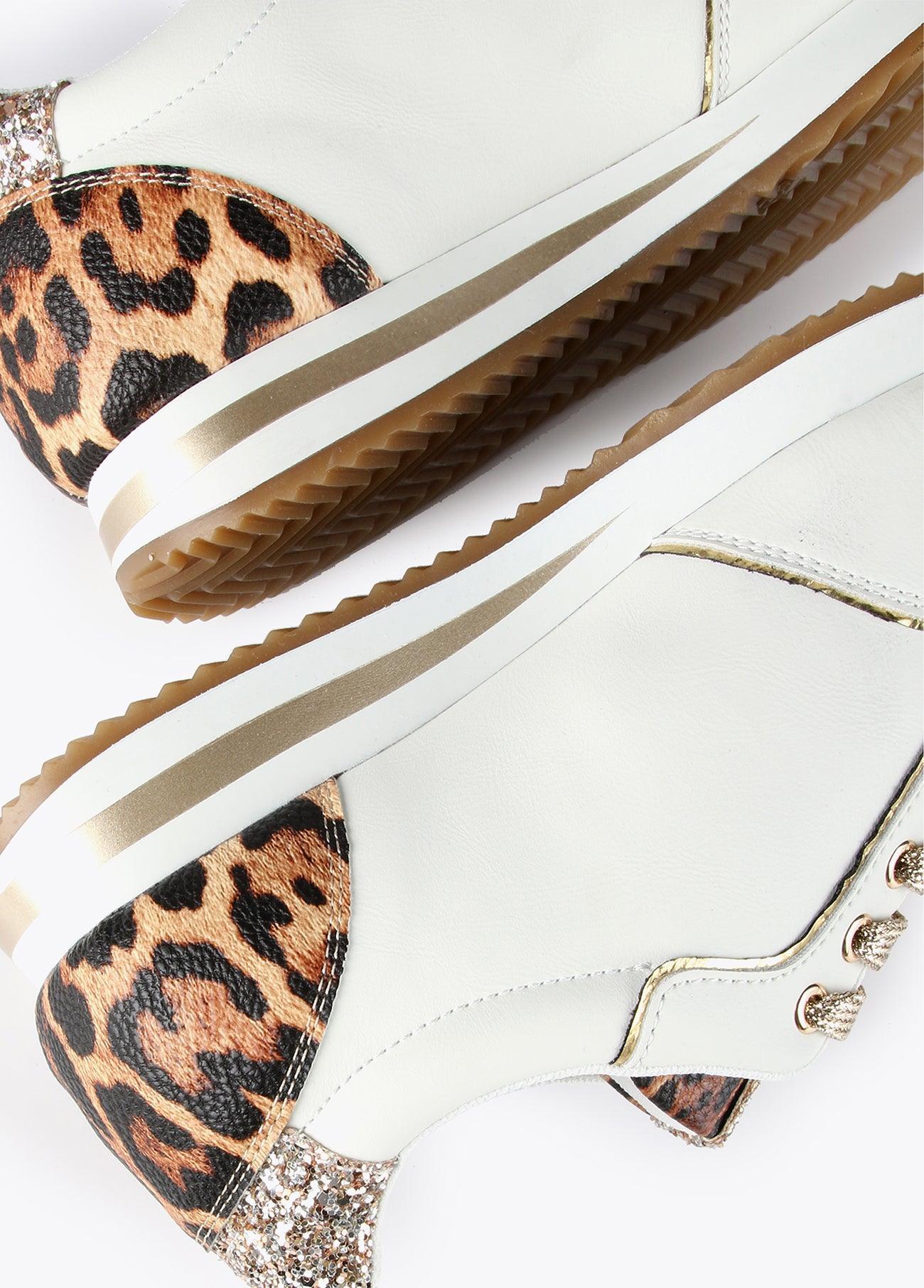 12430005-Leopard and rhinestone sneakers-White