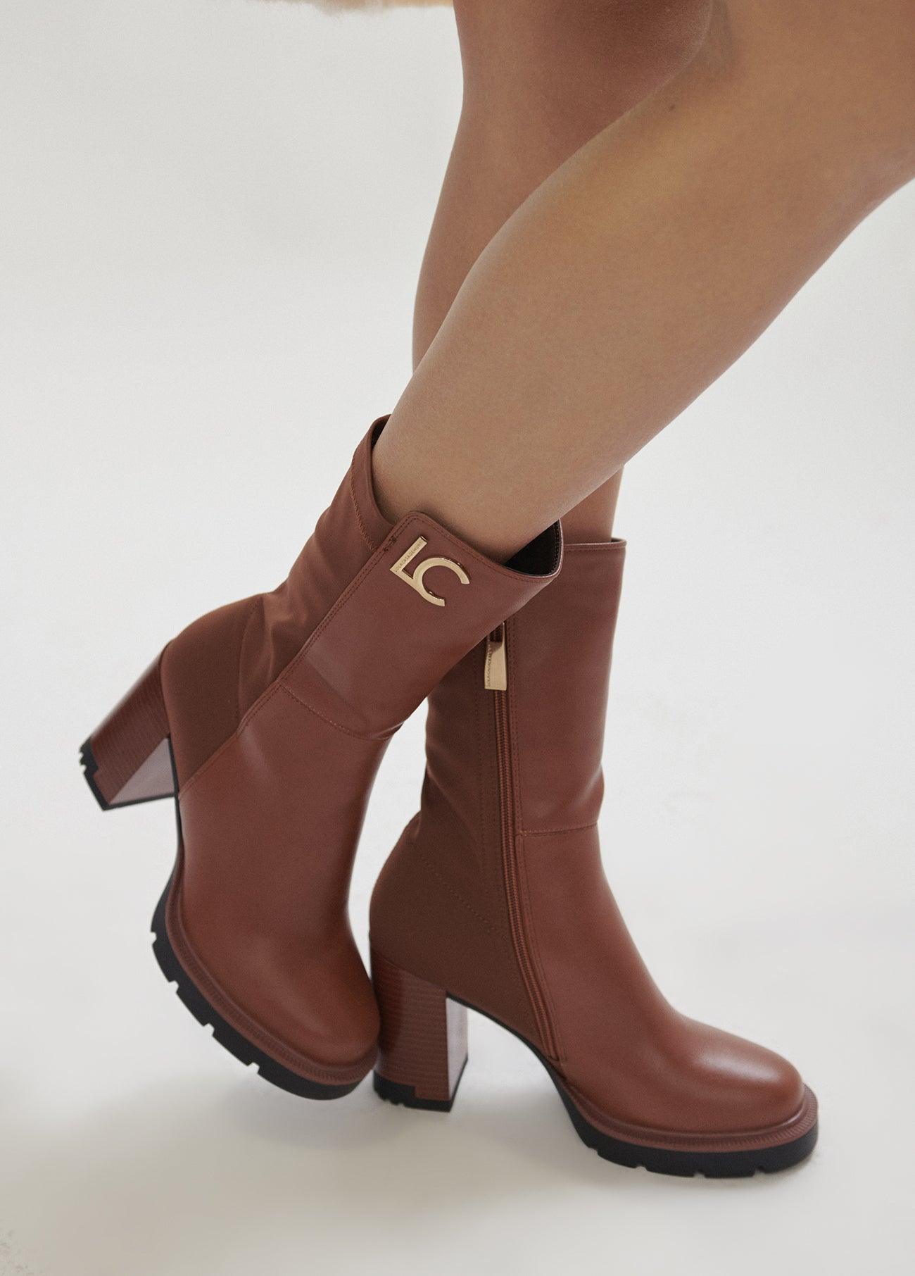 12434009-Mid-led ankle boots in two fabrics-Brown