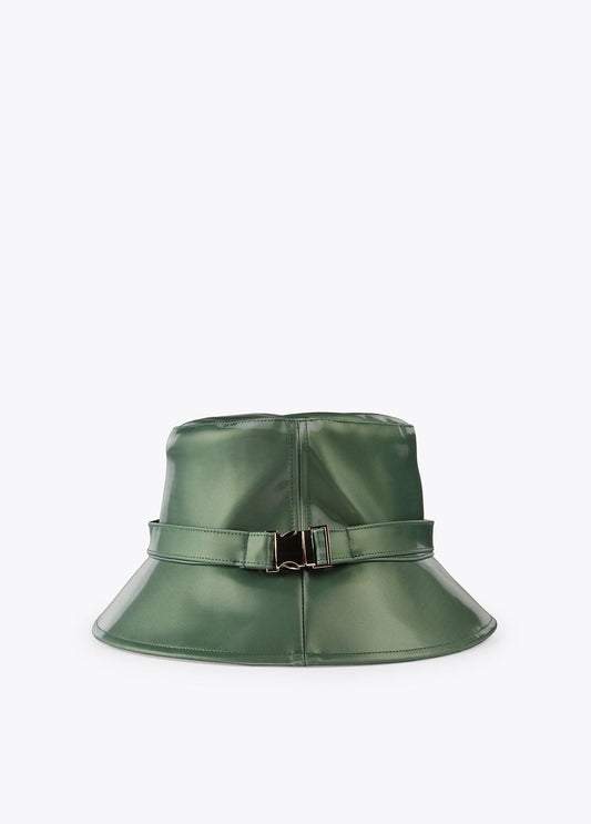 12443015-Patent leather bucket hat with lobster clasp-Kaki