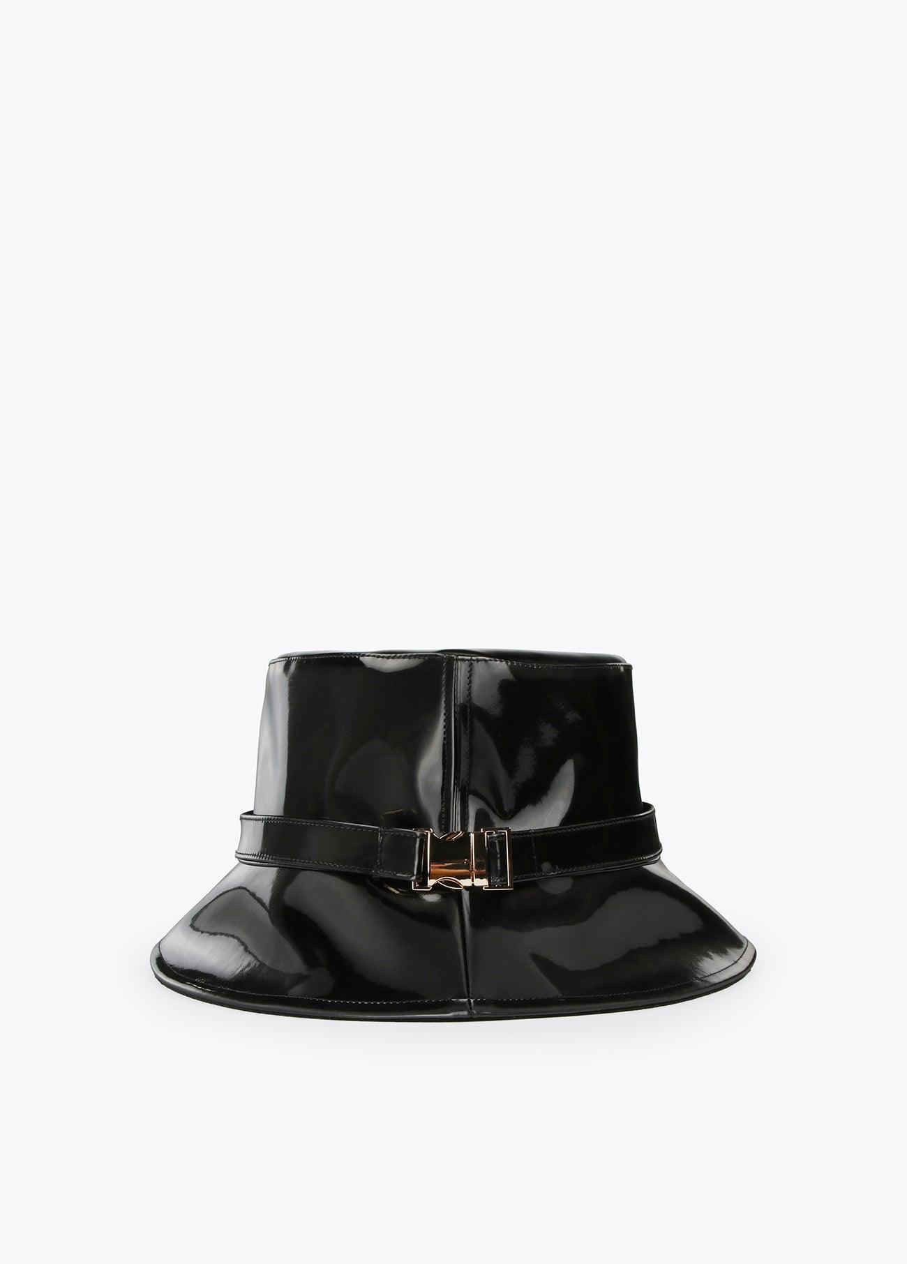 12443015-Patent leather bucket hat with lobster clasp-Black