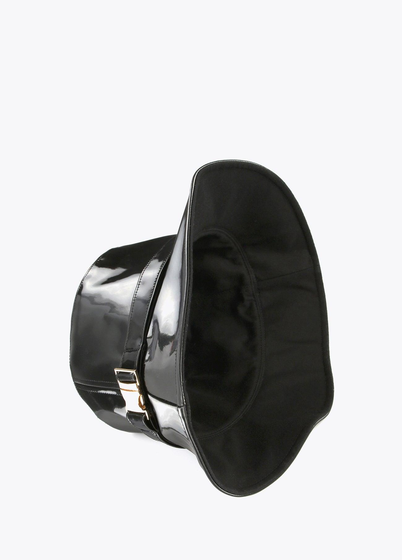 12443015-Patent leather bucket hat with lobster clasp-Black