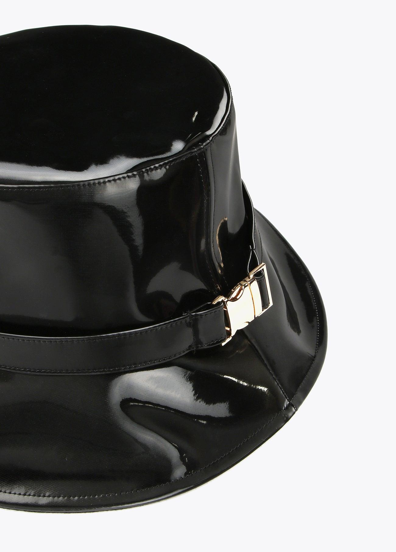12443015-Patent leather bucket hat with lobster clasp-Black