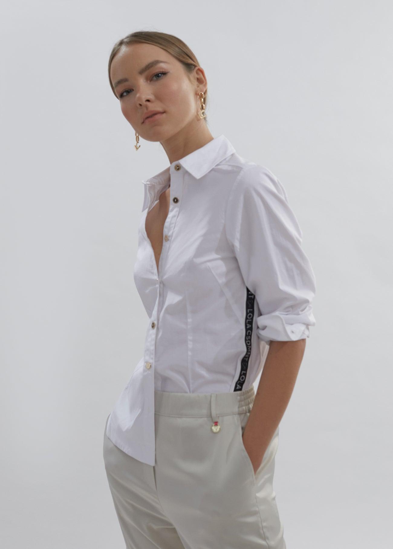12460001-Logo shirt with ribbon detail-White