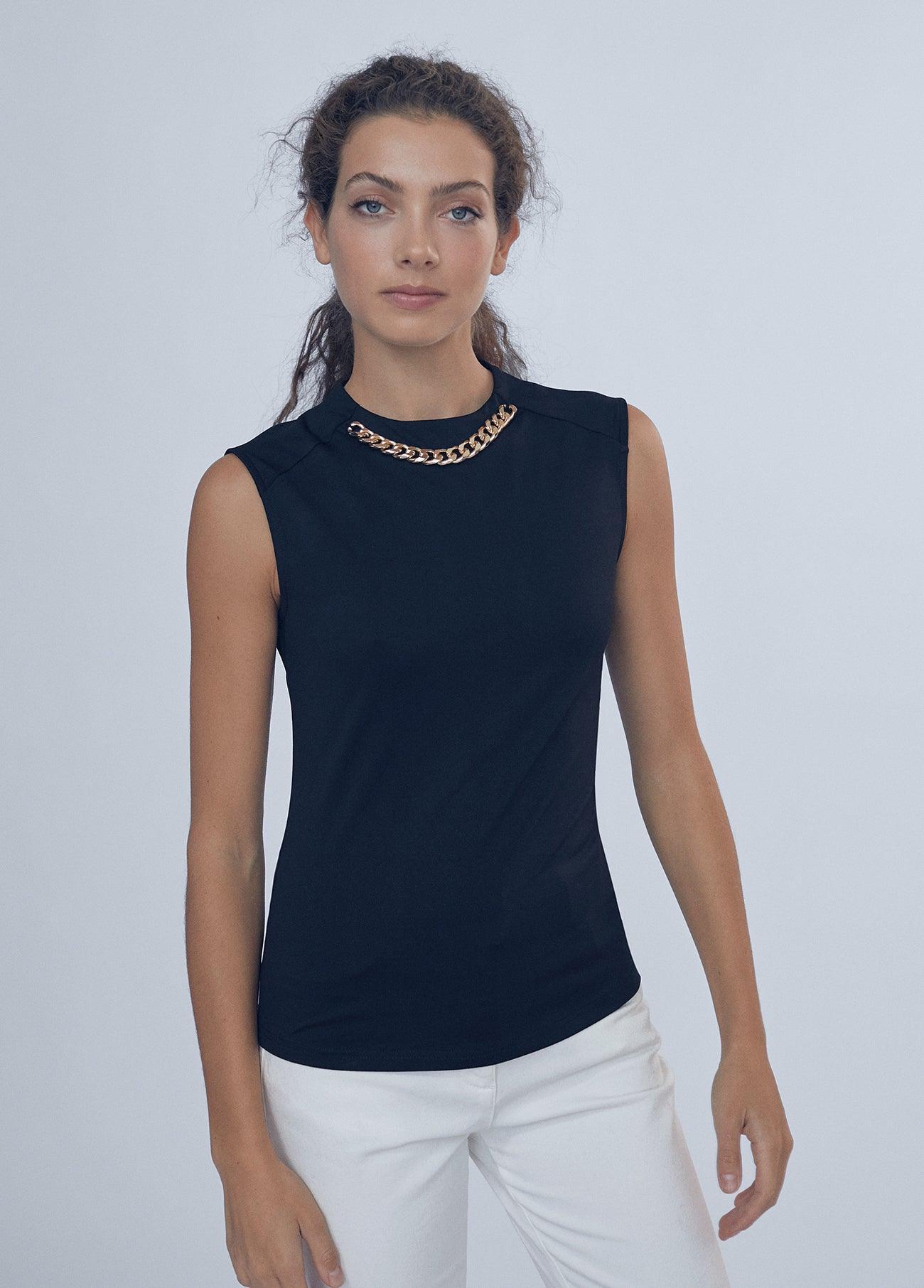 12460021-Top with chain straps-Black