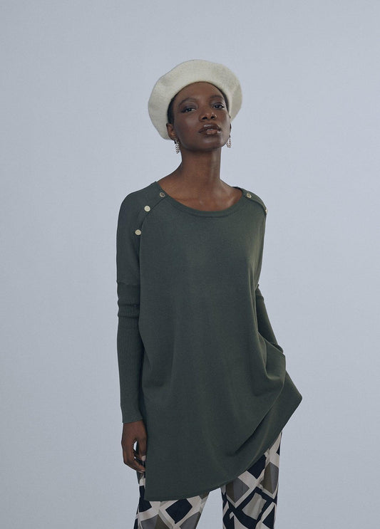 12461004-Long buttoned sweater-Kaki