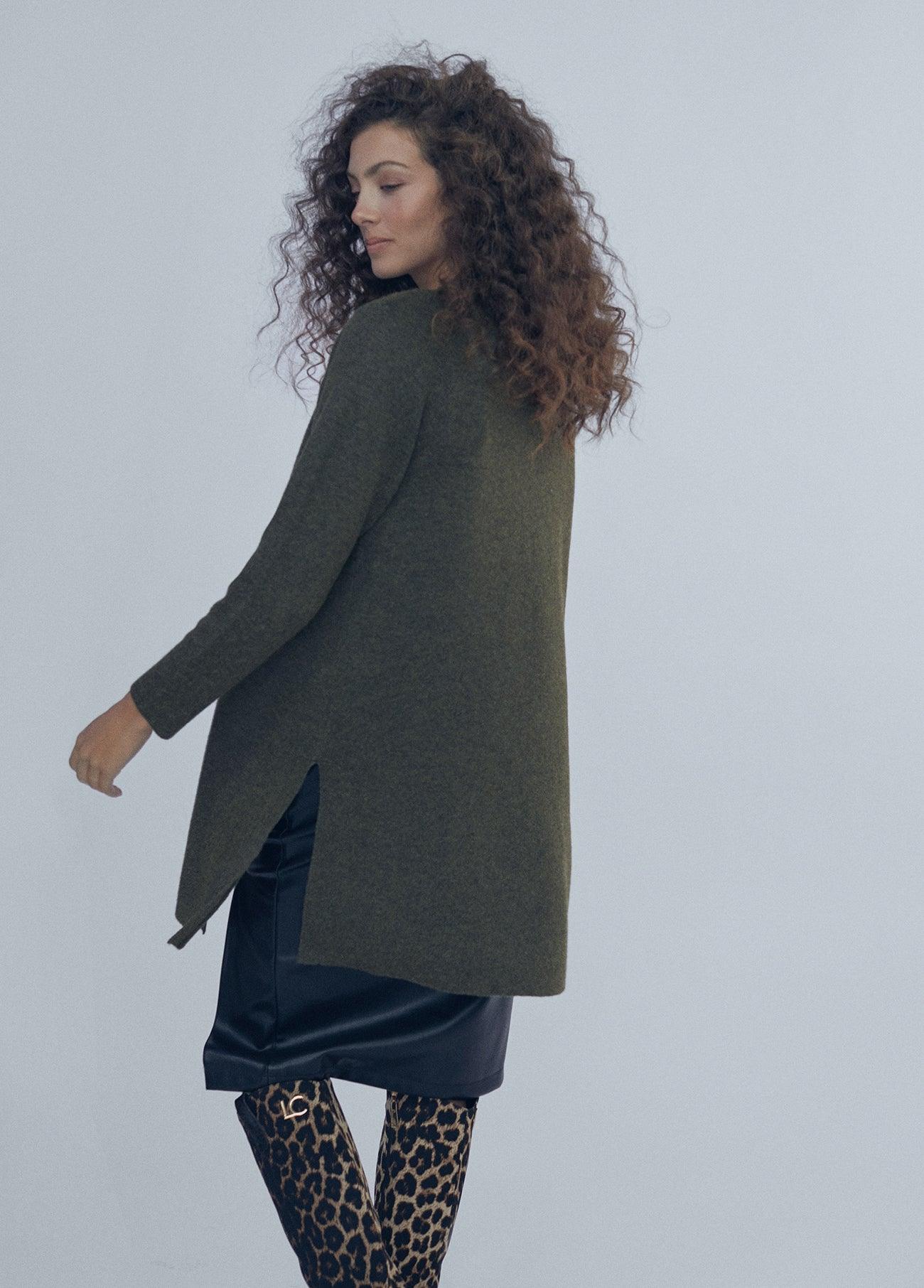 12461009-Contrast cardigan-Kaki