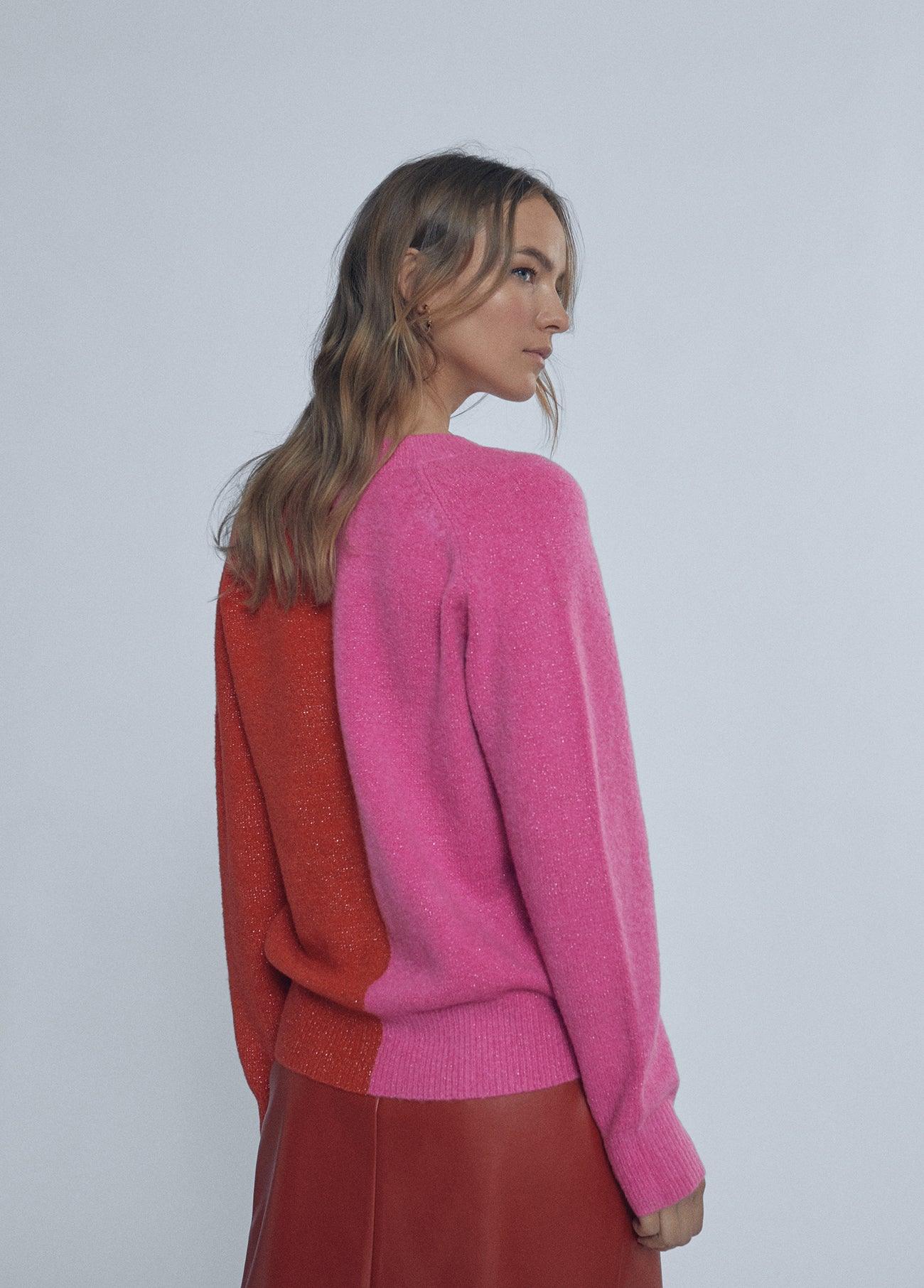 12461017-Two-tone flowing sweater-Red