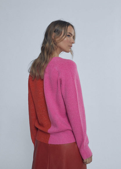 12461017-Two-tone flowing sweater-Red