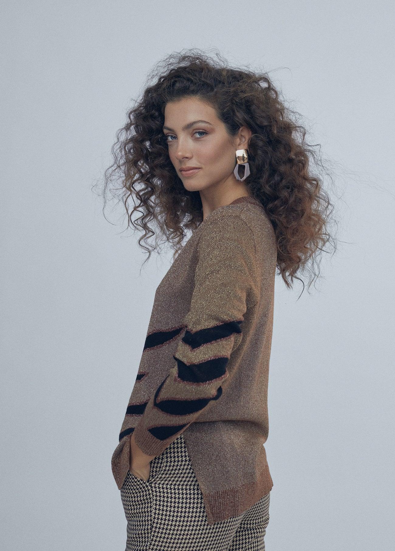 12461020-Sweater with animal print detail-Brown
