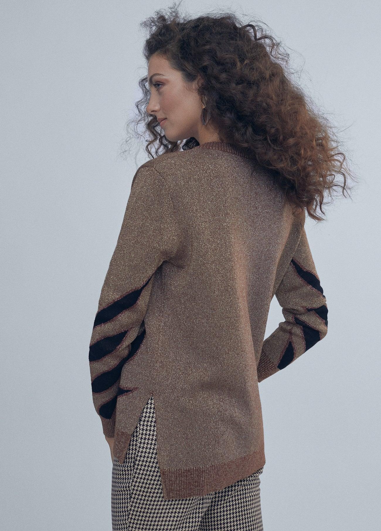 12461020-Sweater with animal print detail-Brown