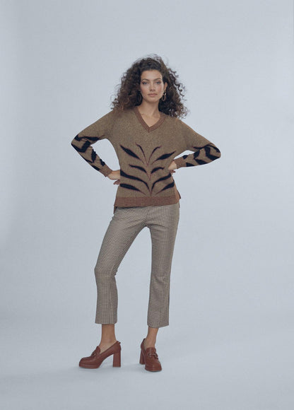 12461020-Sweater with animal print detail-Brown