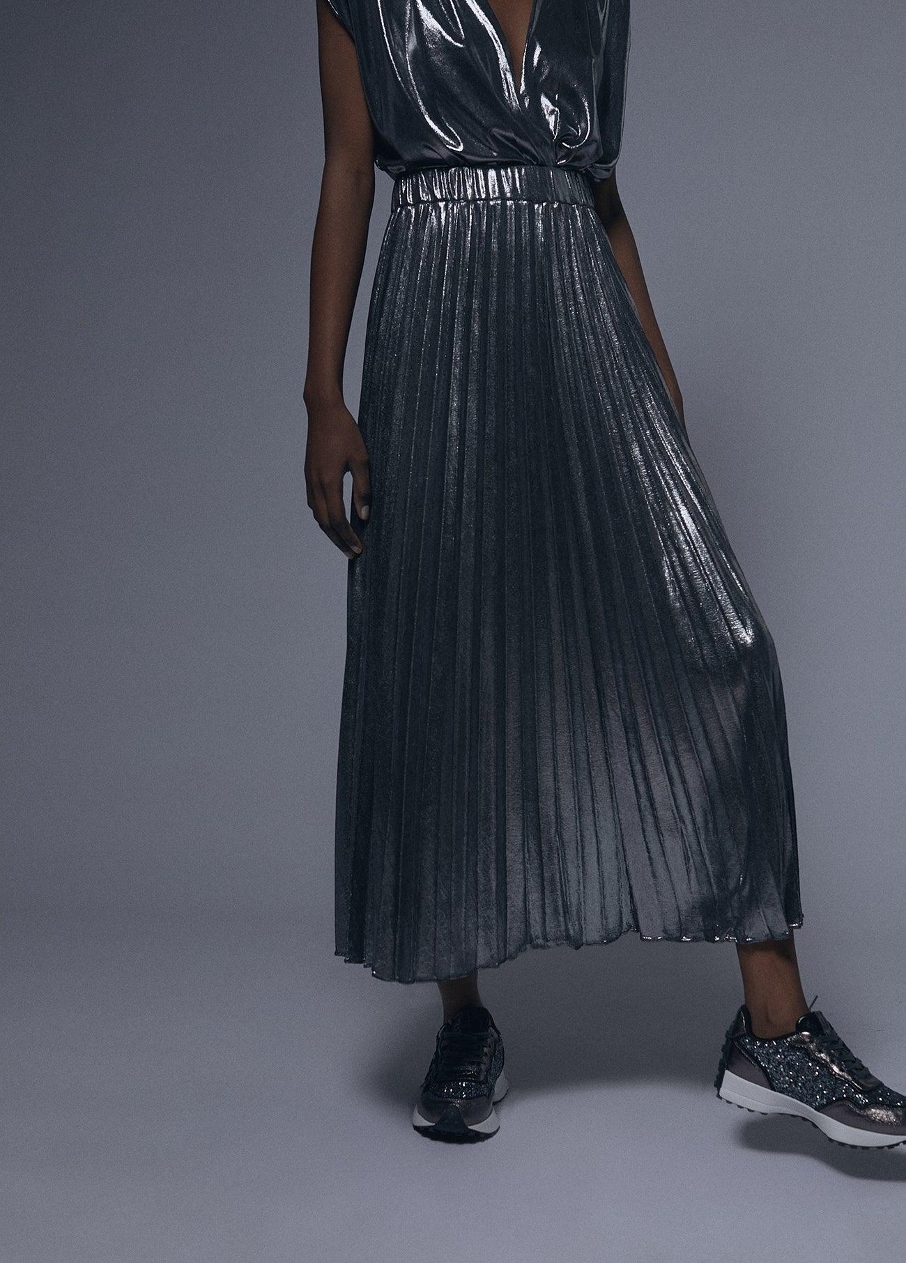 12461022-Pleated midi skirt-Silver