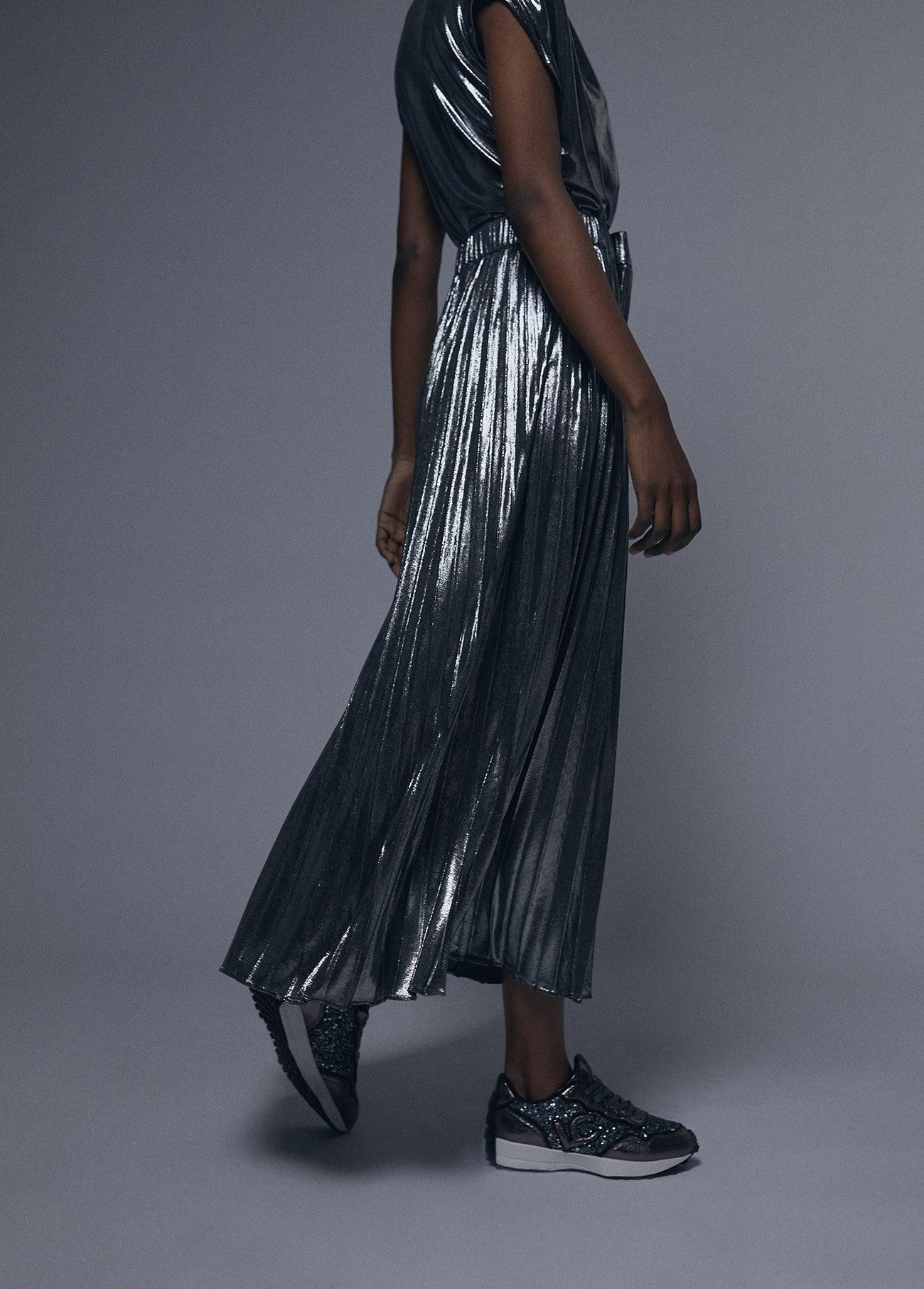 12461022-Pleated midi skirt-Silver