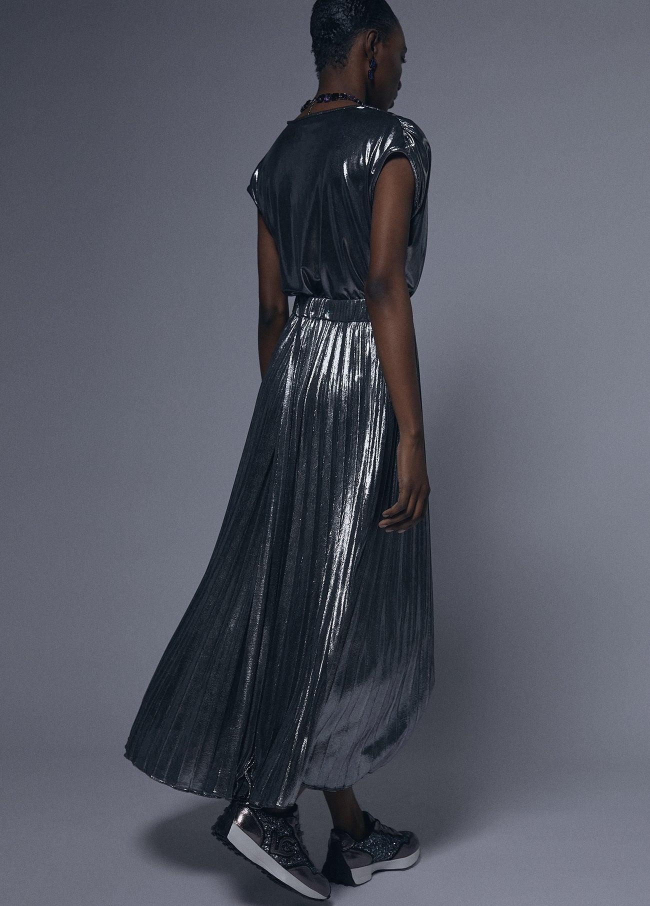 12461022-Pleated midi skirt-Silver