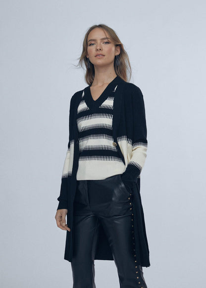 12461023-Contrast knit cardigan-Multi