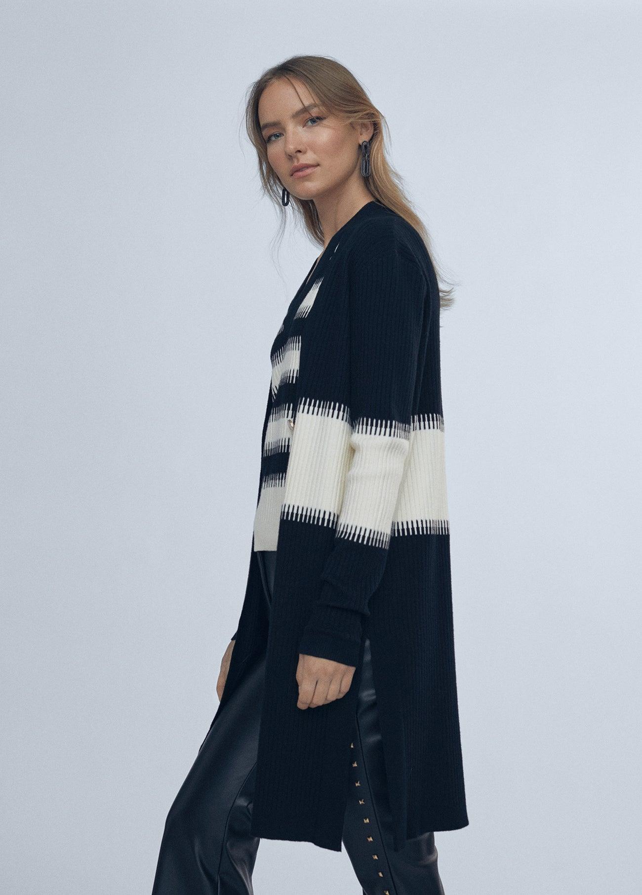 12461023-Contrast knit cardigan-Multi