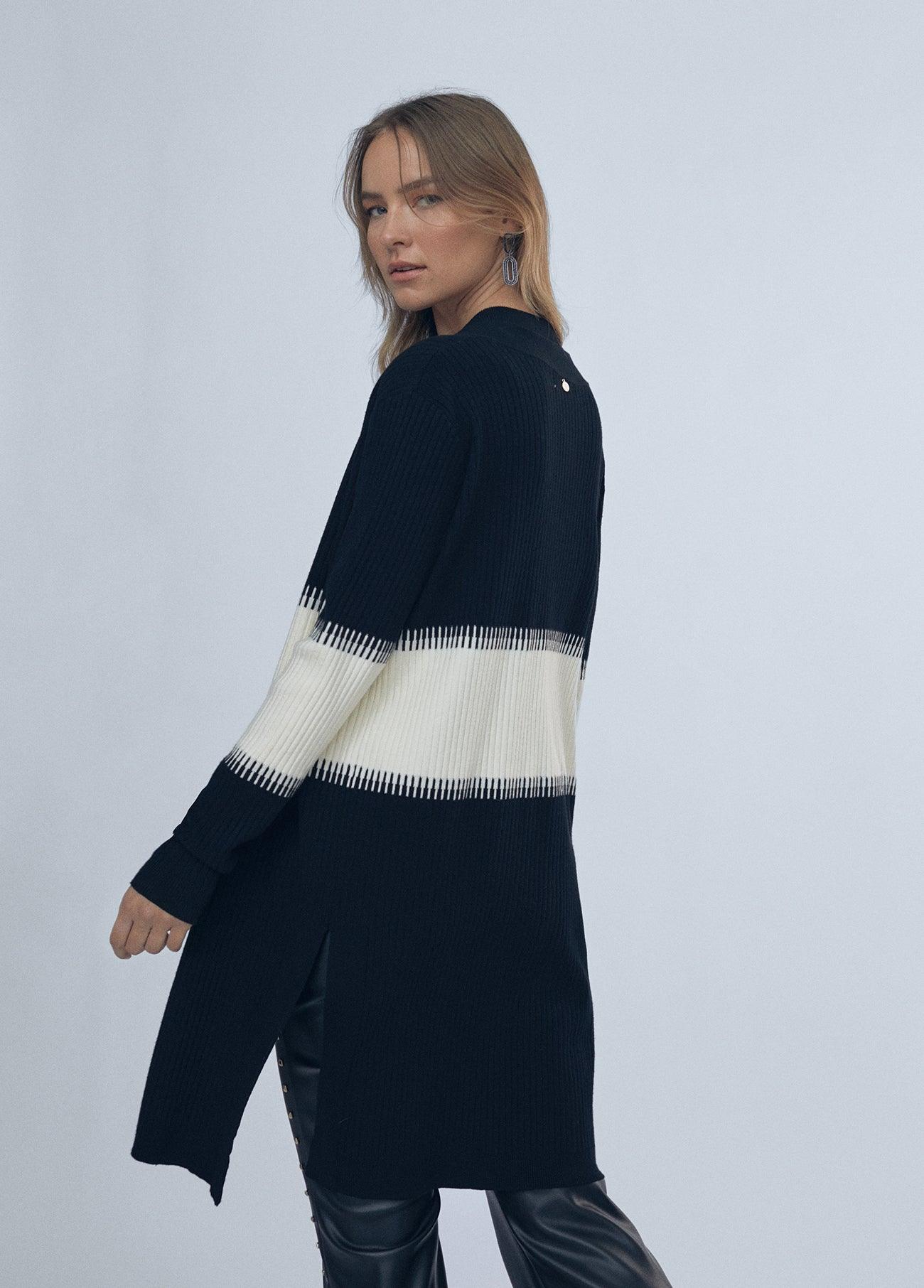 12461023-Contrast knit cardigan-Multi