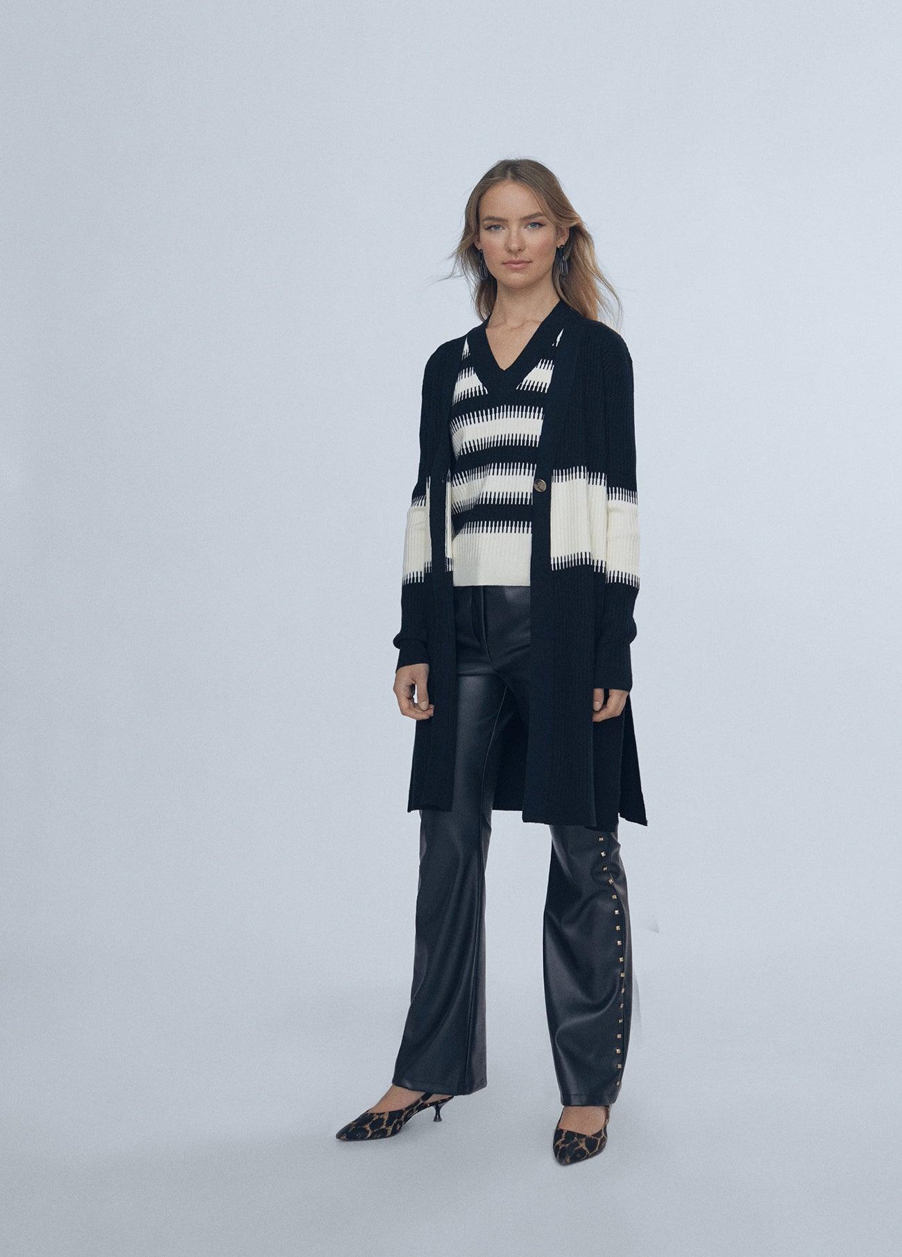 12461023-Contrast knit cardigan-Multi