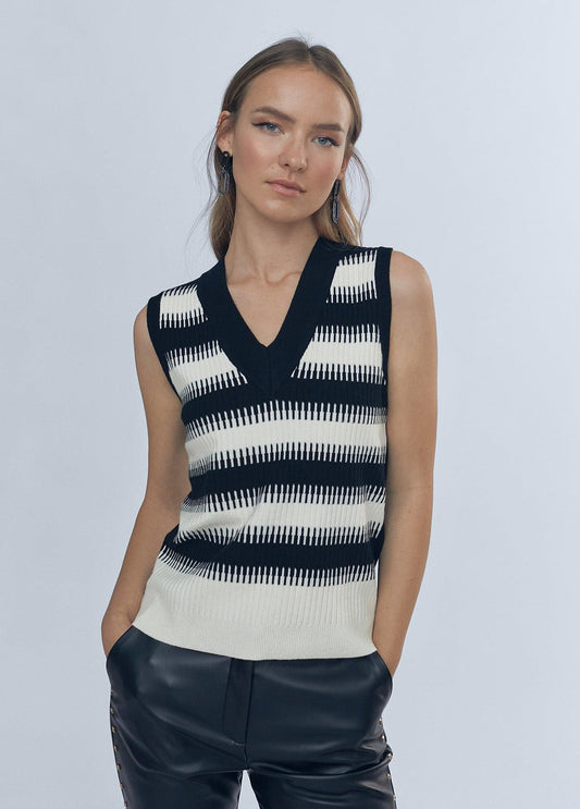 12461024-Two-tone knit top-Multi